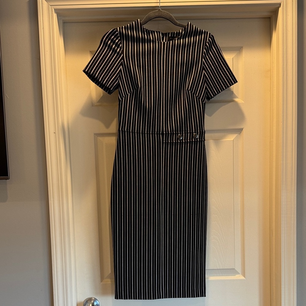 Banana Republic Black and Grey Pinstripe Midi Dress